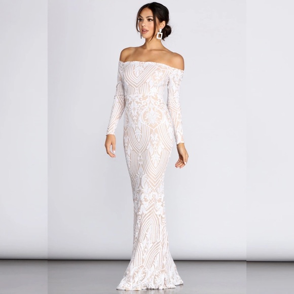 SIERRA SEQUIN OFF THE SHOULDER FORMAL DRESS - Picture 4 of 5